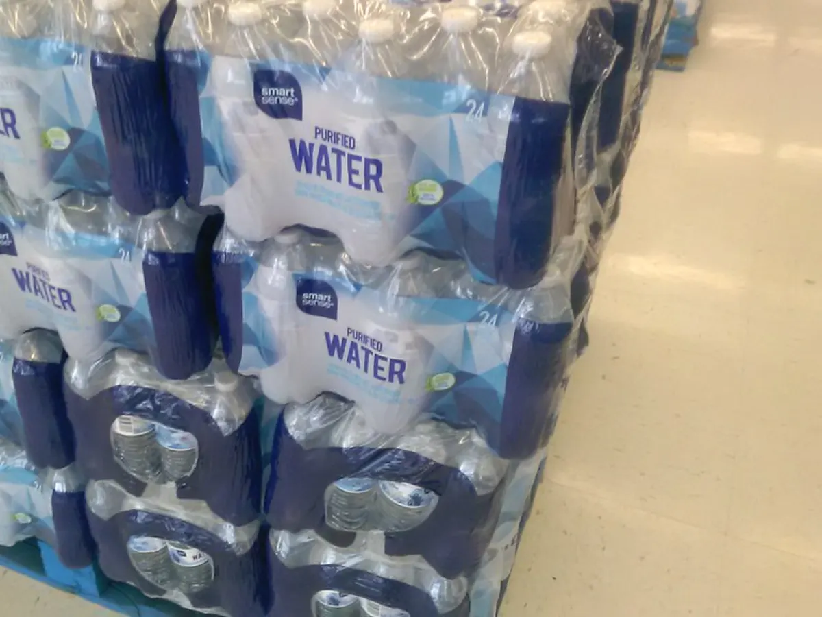 Shrink-wrapped pallet of bottled water